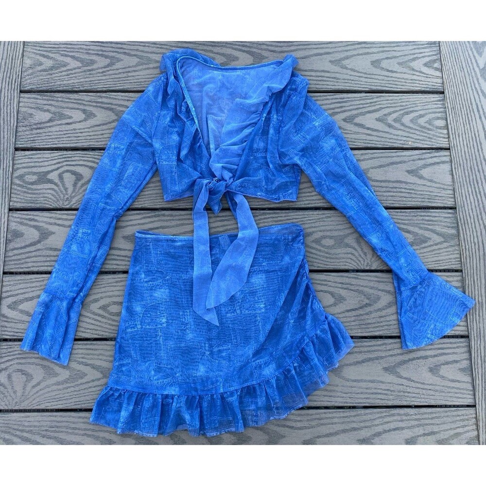 SHEIN size large demin sheer matching cover up set blue swim